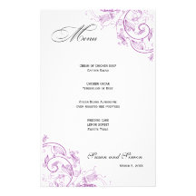 Elegant Purple Floral Wedding Menu Customized Stationery