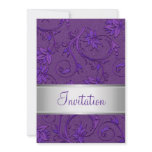 Elegant Purple Metallic Floral Damask  All Events Personalized Invitation