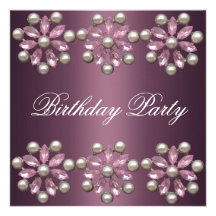Elegant Purple Pearl & Gem Birthday Invitation