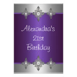 Elegant Purple Silver Jewel 21st Birthday Custom Invites