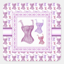 Elegant Purple Victorian Corsets with Lace Straps Square Sticker