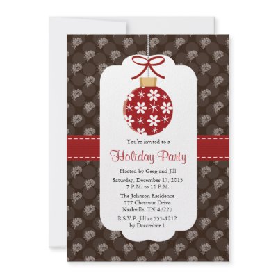 Elegant Red and Brown Holiday Party Invitations by OccasionInvitations