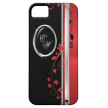 Elegant Red & Black Floral Monogram iPhone 5 Case