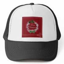 Elegant Red Christmas Wreath Trucker Hats