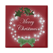 Elegant Red Christmas Wreath Fridge Magnet
