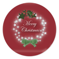 Elegant Red Christmas Wreath Round Stickers