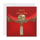 Elegant Red Gold Birthday Party Jewel Custom Announcements