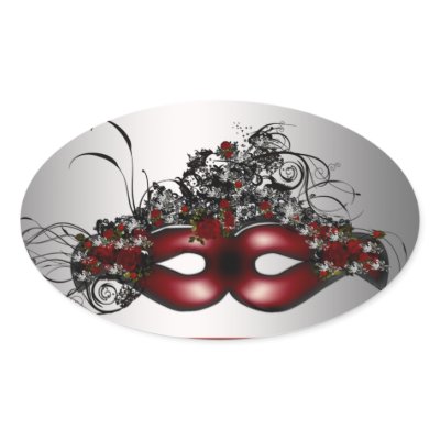 Elegant Red Masquerade Mask Silver Envelope Seal Sticker by Pure_Elegance