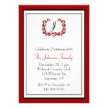 Elegant Red Monogram Christmas Party Invitation