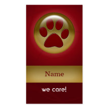 elegant red paw print pet care Business Cards