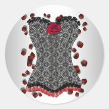 Elegant Red Rose Black Lace Corset Stickers