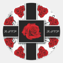 Elegant red roses  - wedding rsvp stickers