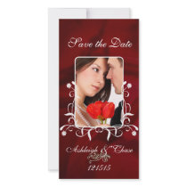 Elegant Red Satin Save the DateYour Photo