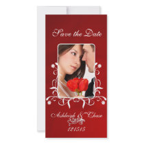 Elegant Red Satin Save the DateYour Photo