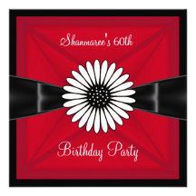 Elegant Red White Flower Black 60th Birthday Party Custom Announcements