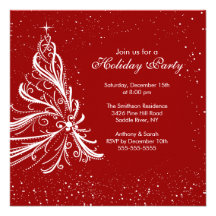 Elegant Red & White Holiday Christmas Party Personalized Announcement