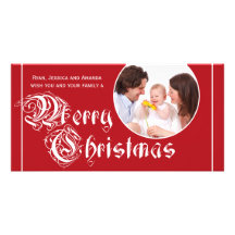 Elegant Red White Merry Christmas Photo Cards