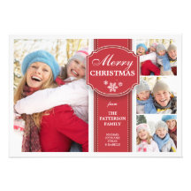 Elegant  Red & White Snow 4 Photo Greeting Card Invite