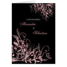 Elegant Retro Pink Flower Swirl Wedding Invitation Greeting Card