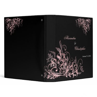 Elegant Retro Pink Flower Swirls Album Binders by Ruxique