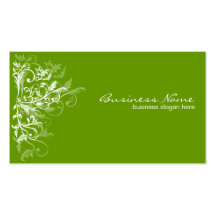Elegant Retro White Flower Swirls Green Business Card Templates