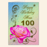 Elegant rose 100th birthday card for Mom cards