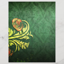 elegant roses on green damask design flyer design