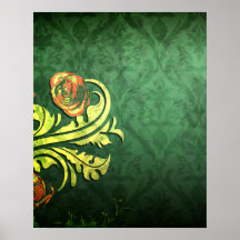 elegant roses on green damask design poster