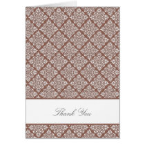 Elegant Russet Brown Damask Thank You Card cards