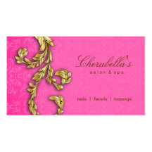 Elegant Salon Spa Floral Gold Leaf Pink Business Card Template
