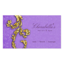 Elegant Salon Spa Floral Gold Leaf Purple Lilac Business Card Templates