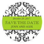 Elegant Save the Date Damask Stickers Green
