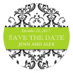 Elegant Save the Date Damask Stickers Green