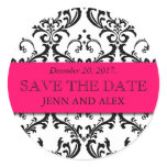 Elegant Save the Date Damask Stickers Hot Pink