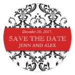 Elegant Save the Date Damask Stickers Red