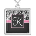 Elegant Script Monogram - Damask Pendant necklaces