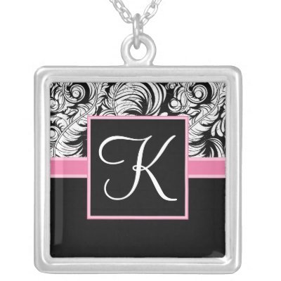 Elegant Script Monogram - Damask Pendant by SquirrelHugger