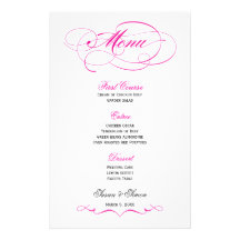 Elegant Script  Wedding Menu - Bright Pink Stationery Paper