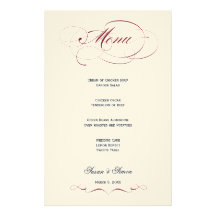 Elegant Script  Wedding Menu - Maroon Custom Stationery