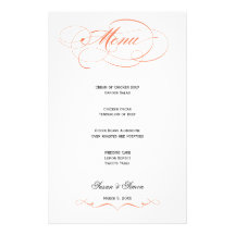 Elegant Script  Wedding Menu - Orange Customized Stationery