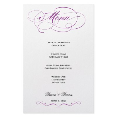 Elegant Script  Wedding Menu - Purple by OrangeOstrichDesigns