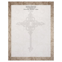 Elegant Scroll Christian Cross w/Swirl Background Letterhead Template