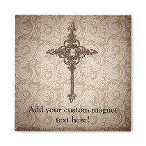Elegant Scroll Christian Cross w/Swirl Background Fridge Magnets