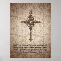 Elegant Scroll Christian Cross w/Swirl Background Posters