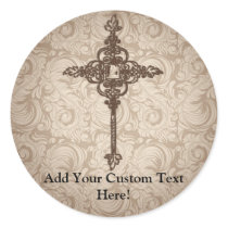 Elegant Scroll Christian Cross w/Swirl Background Stickers
