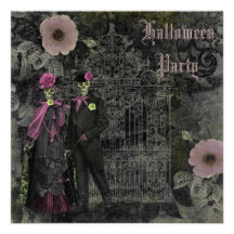 Elegant Shabby Chic Skeletons Halloween Party Invitation