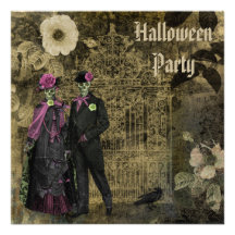 Elegant Shabby Chic Skeletons Halloween Party Personalized Invite