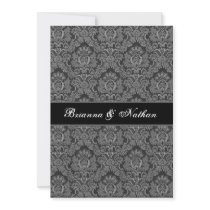 Elegant SHADES OF GRAY Damask Wedding Invitation