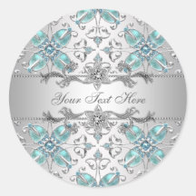 Elegant Silver and Teal Blue Stickers