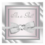Elegant Silver Pink Baby Girl Shower Announcement